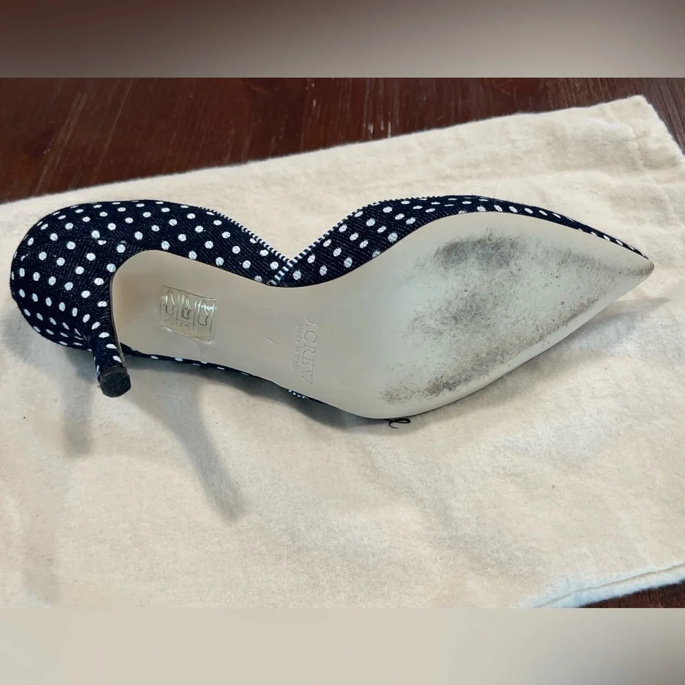 J.Crew | Colette D'Orsay Navy & White Polka Dot Heels | 7